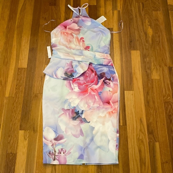 NWT Lipsy Women’s Pink and Purple Pastel Floral Printed Halter Dress Size 10 - Picture 1 of 9